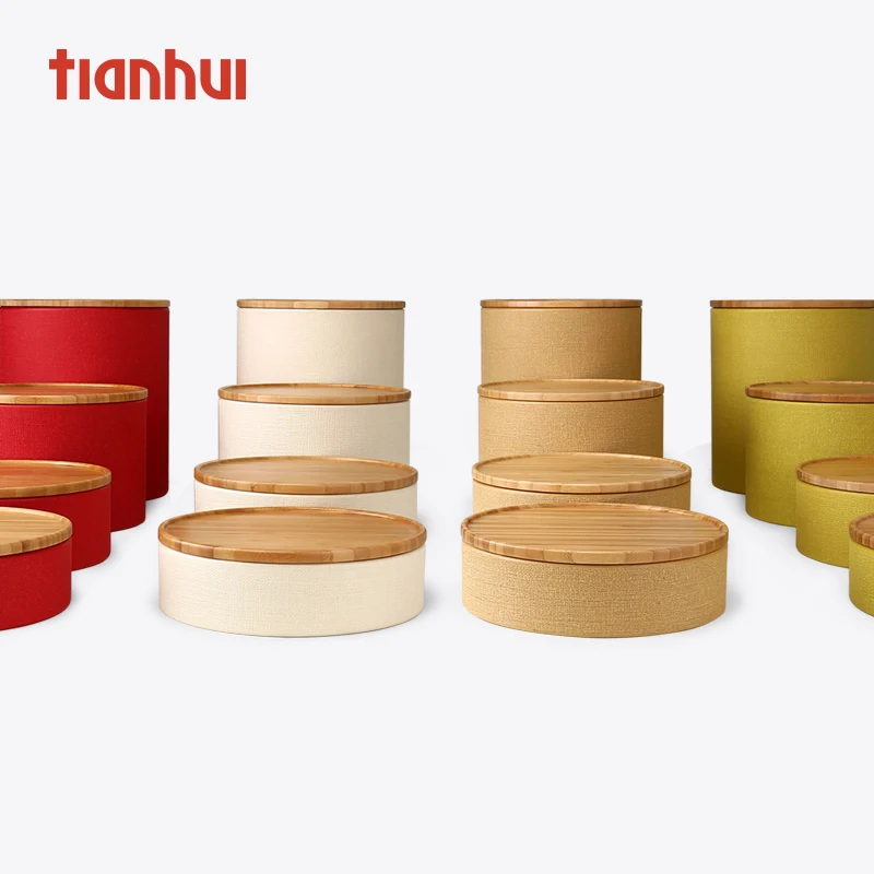Cylinder Food Canister Coffee Tea Jar Storage Box with Bamboo Lid Storage Boxes & Bins Food Container Modern Round 216x85mm 3-6L