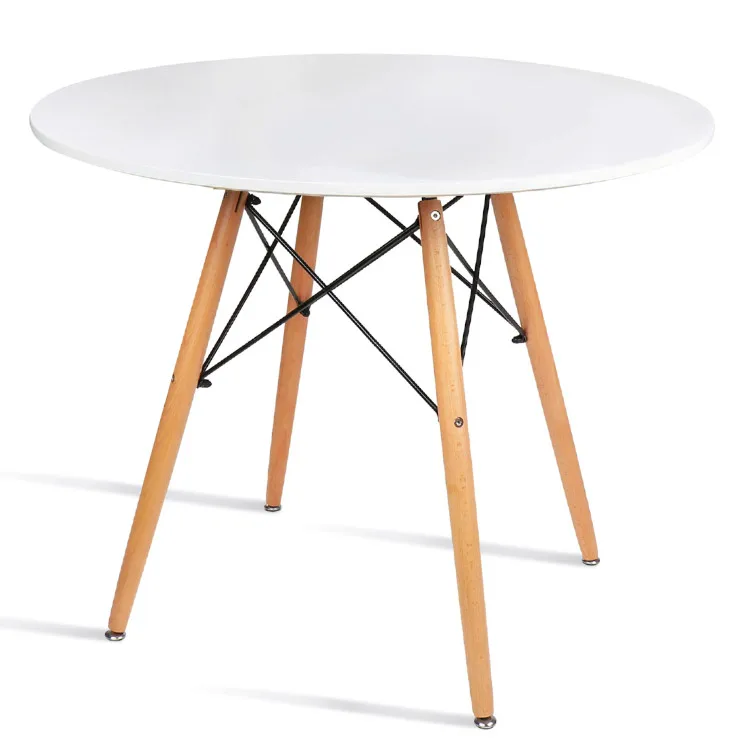 Modern minimalist table small White circle Leisure Kitchen Table Round dining table with woodem legs