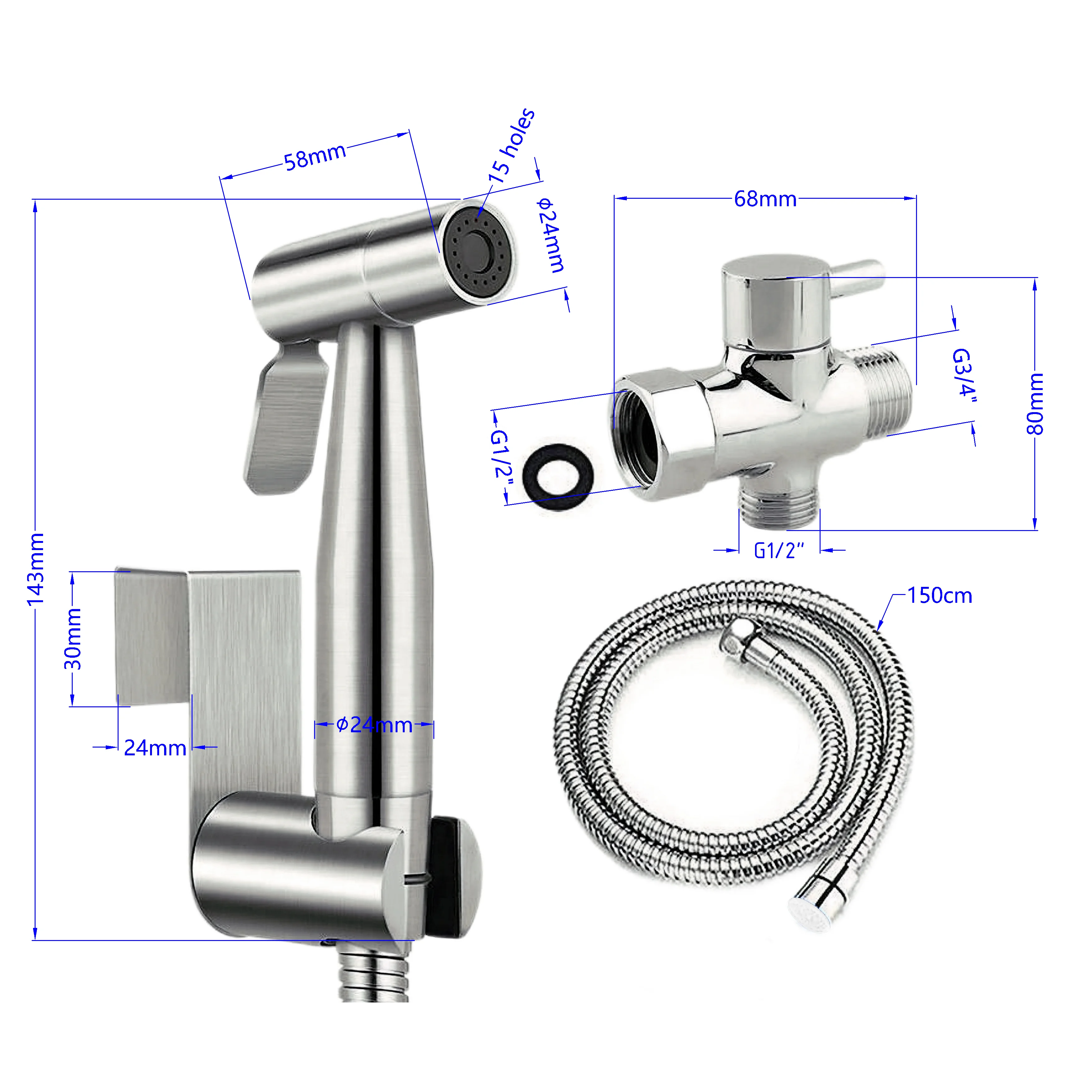 Factory Directly Sale Bathroom Stainless Steel ABS Handheld Diaper Sprayer Easily Hung Bidet Toilet Sprayer Set