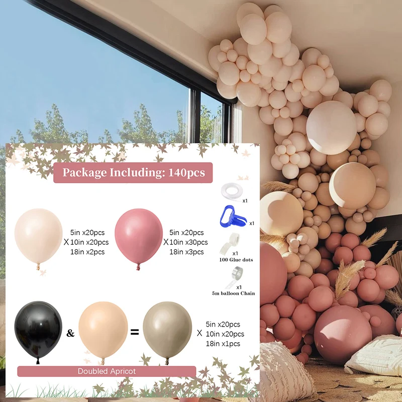 140 pcs Rose Apricot Latex Balloon Garland Wedding Party Suppliers Garland Arch Kit Bridal Shower Birthday Party Decorations