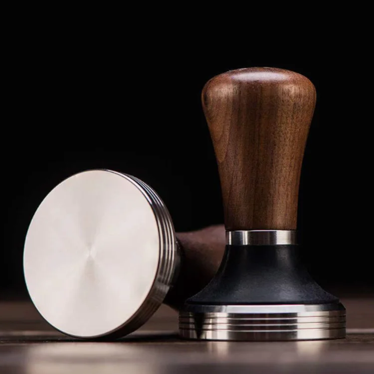 Coffee Distributor & Tamper 51/53/58mm flat base Adjustable height stainless steel coffee tamper with wood handle
