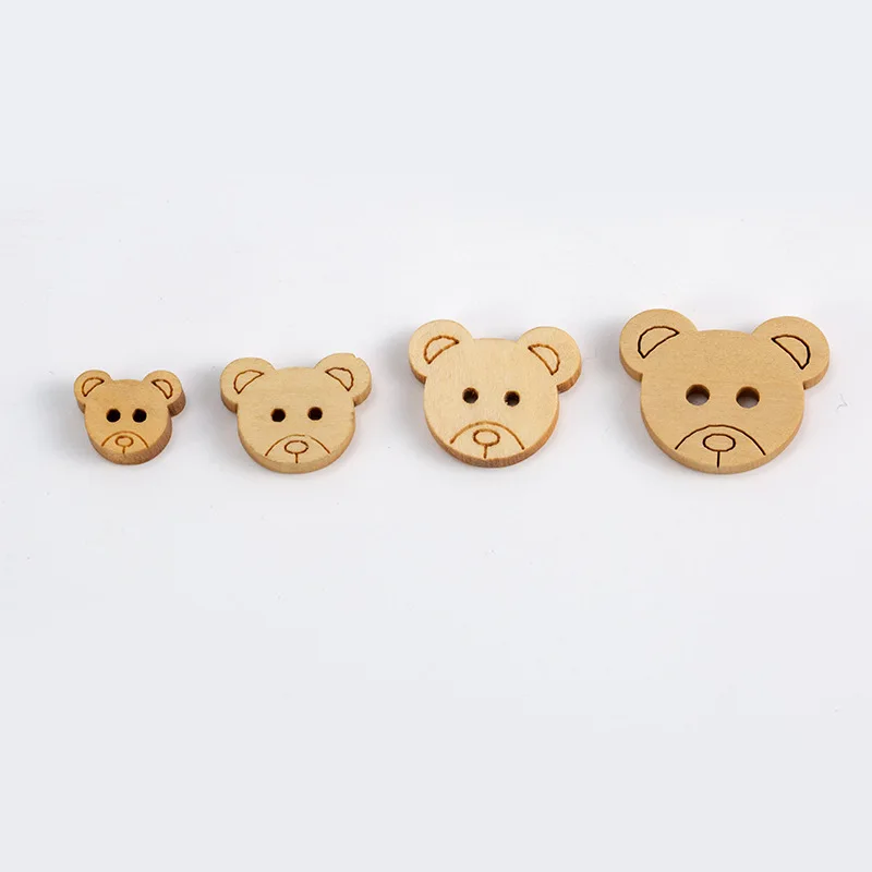 SAS Creative Wooden Cartoon Animal Bear Head Buttons Handmade Material Diy Accessories Wood Buttons
