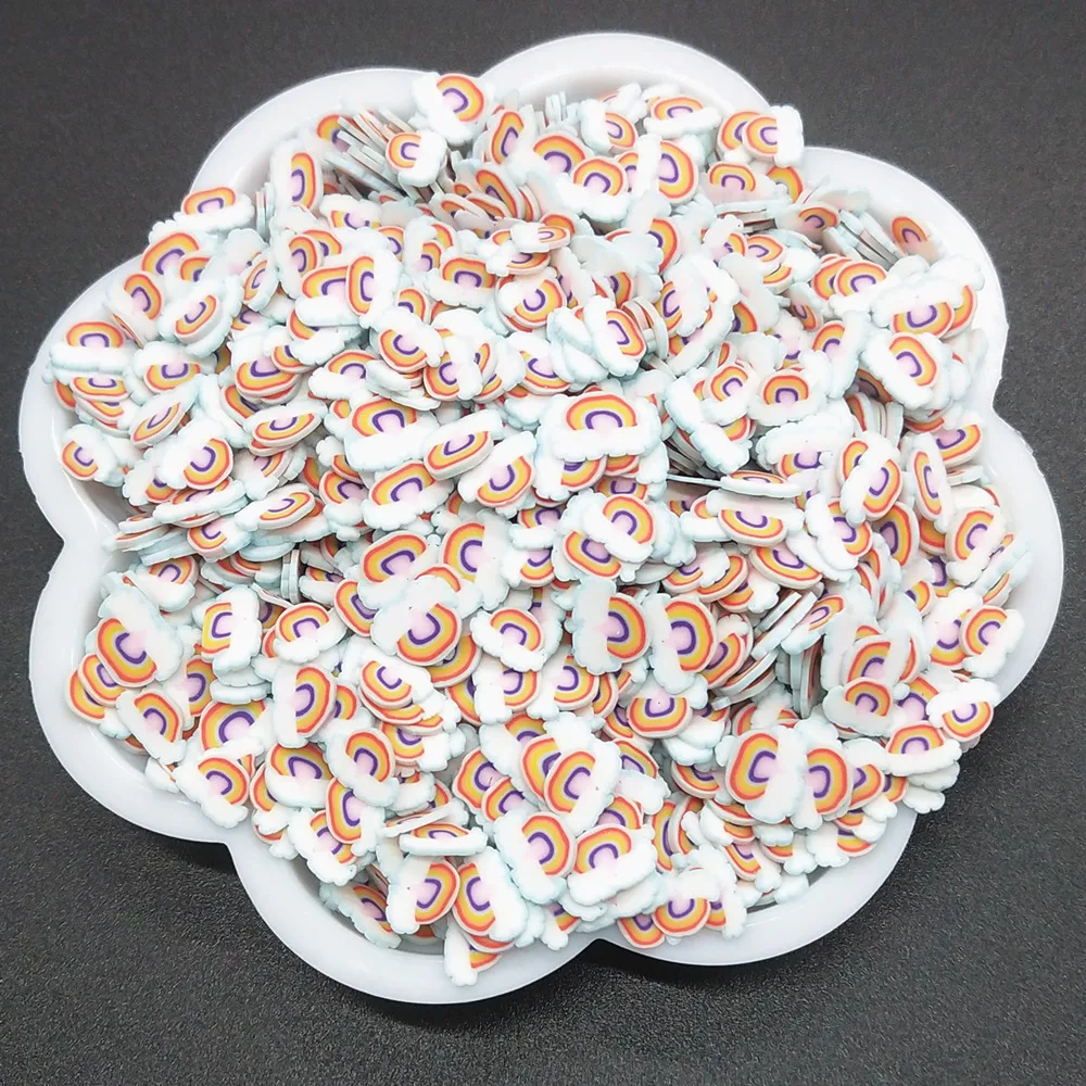 6mm Polymer Clay Piece Craft Soft Pottery Pieces White Cloud Rainbow for Slime Plastic Mud Filler Shaker Making Accessories