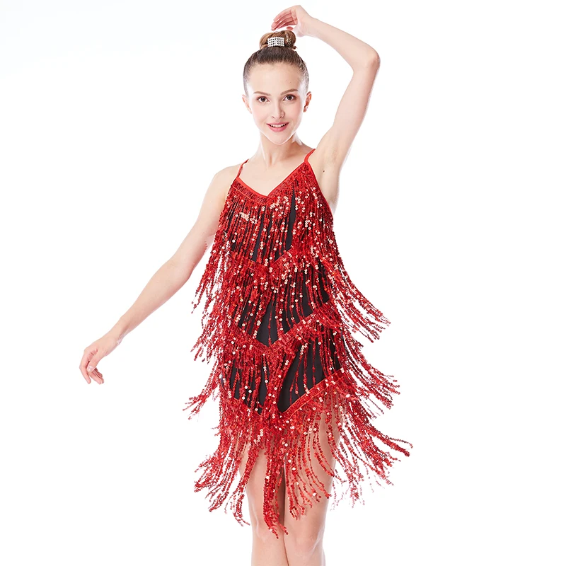 MiDee Vibrant shiny sequin tassels camisole backless cha cha dresses Women sexy jazz dance costumes adult Latin performance wear