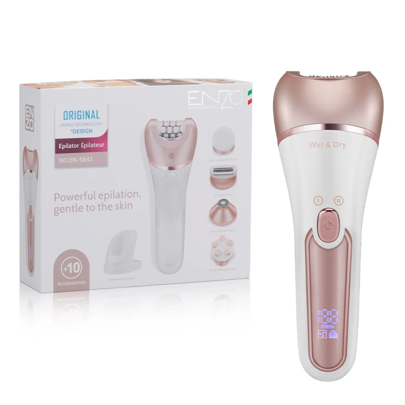 ENZO EN-5842 5 in 1 Waterproof Electric Rechargeable Hair Epilator, Face Hair Remover, Electric Lady Epilator
