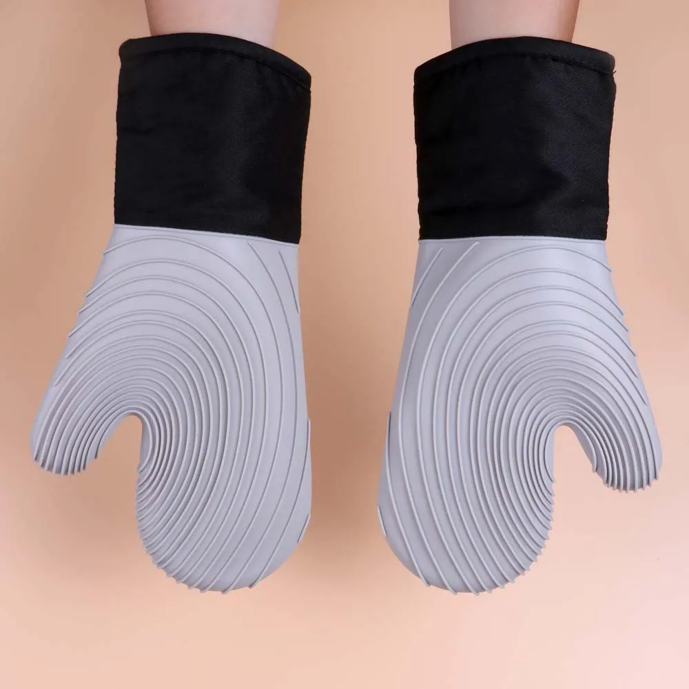Kitchen Reusable Flexible Cotton Oven Mitts Oven Gloves Heat Resistant Anti-scalding Silicone Baking Gloves