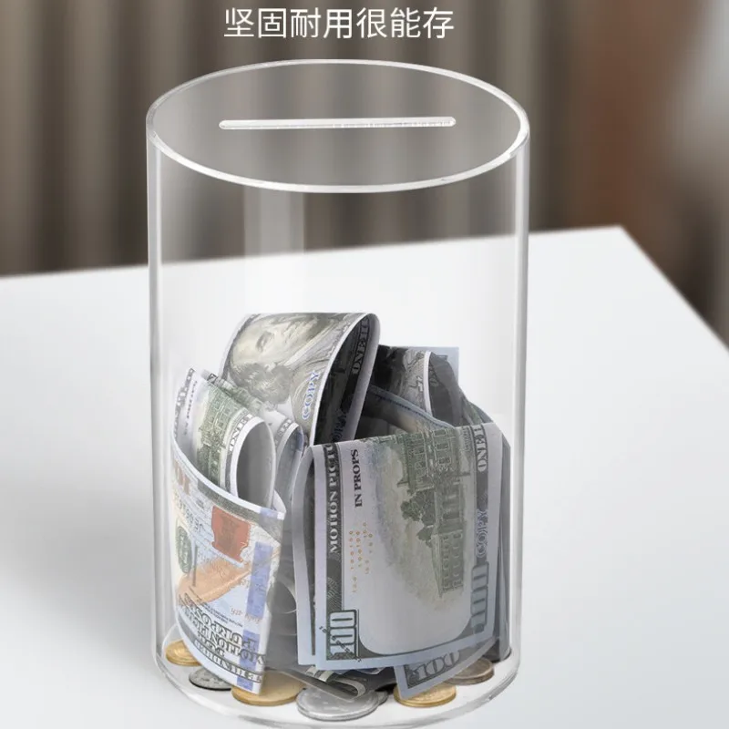 Clear Acrylic Break-to-Open gift storage piggy box plastic coin bank money saving box