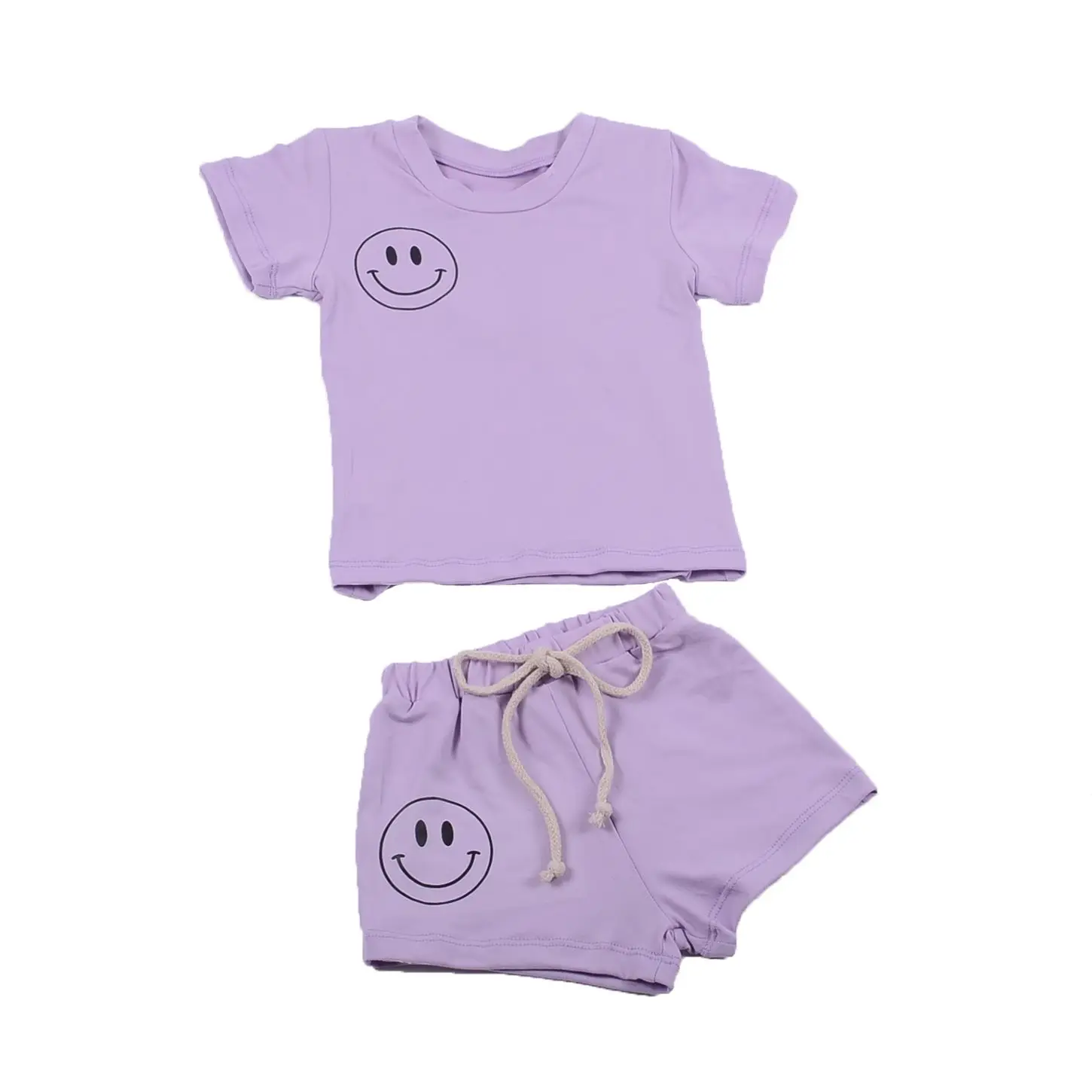 Custom Logo Baby Clothes Smiling Face Printing Pajama Short Sleeve Sweatshirt Kids Summer Clothing baby Set