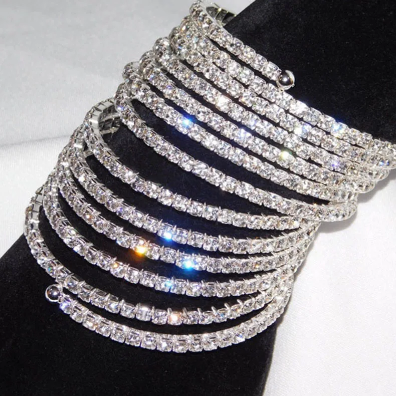 2022 New Hot Selling Crystal Diamond 10 Line Bridal Hand Jewelry Women Bangle Crystals Bracelets Women