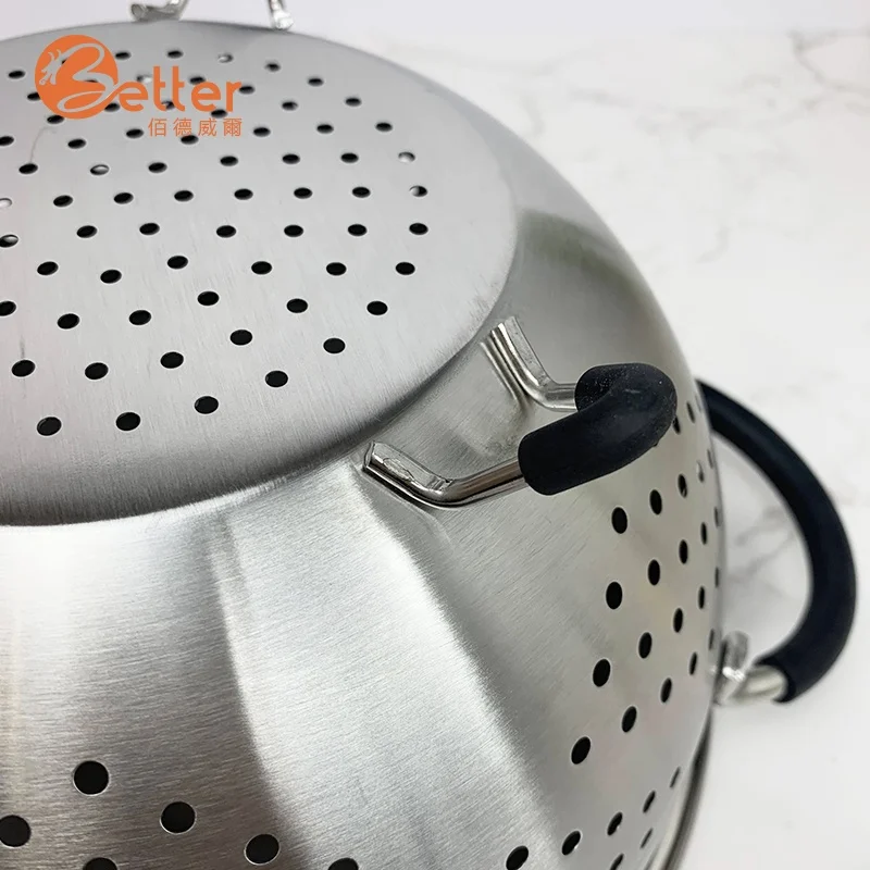 Custom Fruit Vegetable Pasta Large Stainless Bowl Steel Basket Strainer