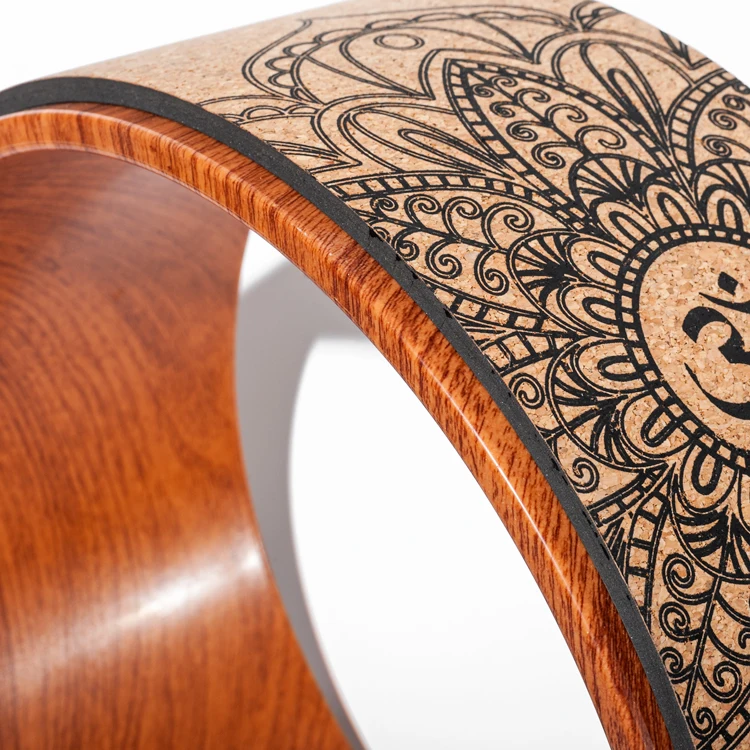 Drop Shipping 12 Inches Natural Wood ABS Frame Fitness Circle Cork Yoga Balance Stretch Wheel Exercise Roller For Back Pain