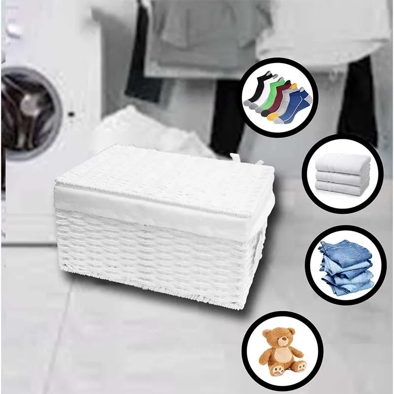 White Paper Rope Woven Storage basket Xmas Hamper Basket Box With White Cloth Lining