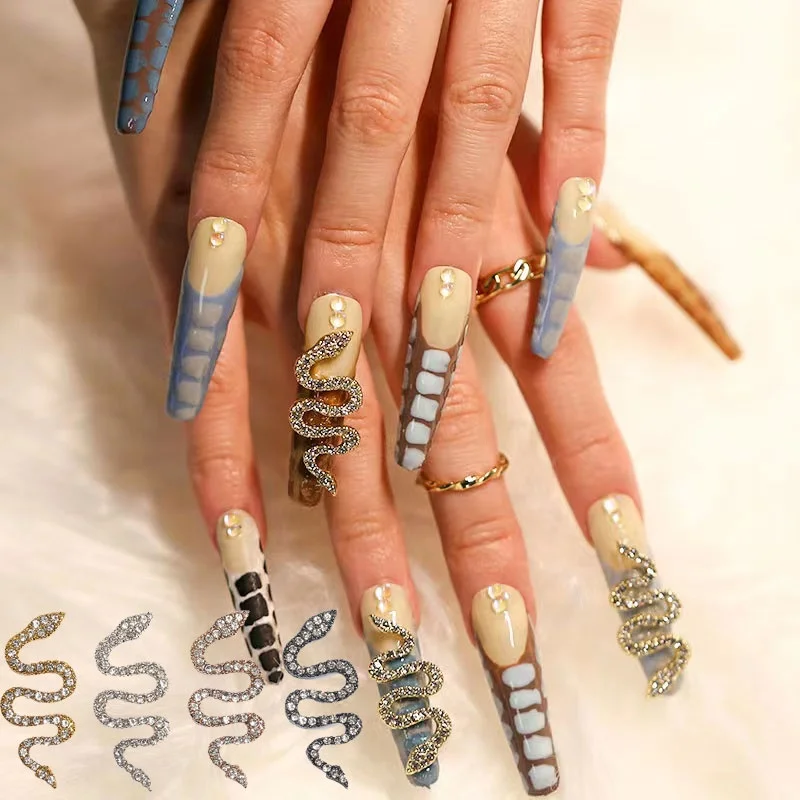 Paso Sico Trend 4 Colors Full Shiny Glass Diamond 3D Manicure Alloy Snake DIY Nail Art Charms for Designer Accessories