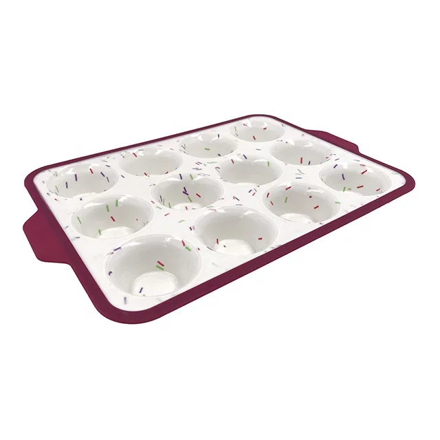 Silicone Muffin Pan12 Cups Cupcake Baking Pan Stainless Steel metal frame inside BPA Free Dishwasher Microwave Safe
