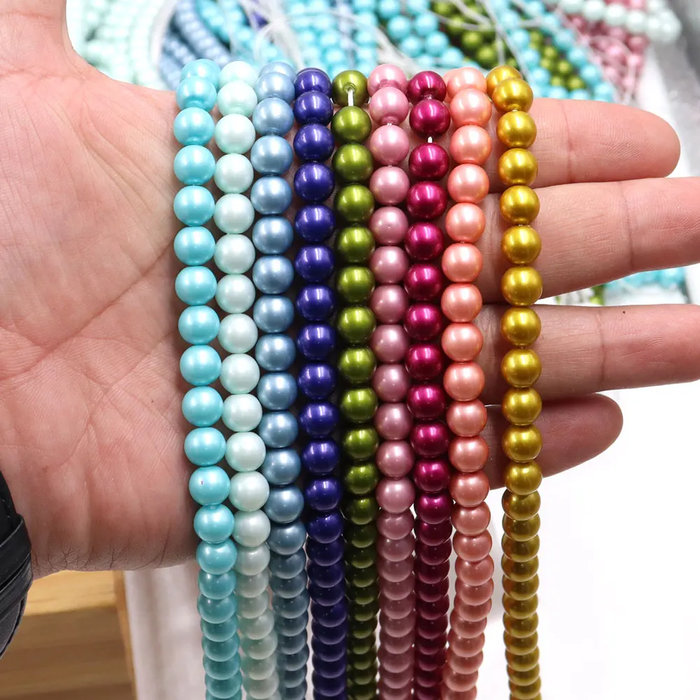 10mm round faux glass pearl bead in shell effect in bulk