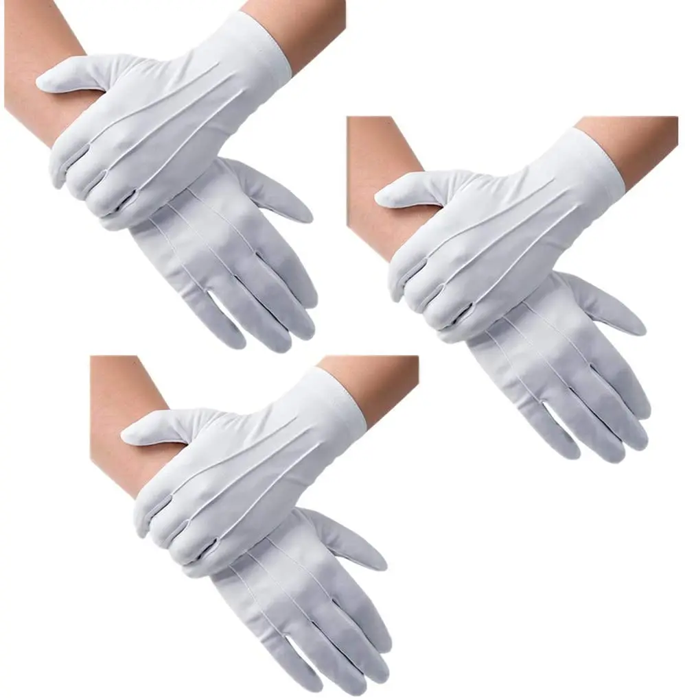 White Cotton Formal catering Costume Honor Parade Guard ceremony ceremonial work hand Gloves with Snap Cuff