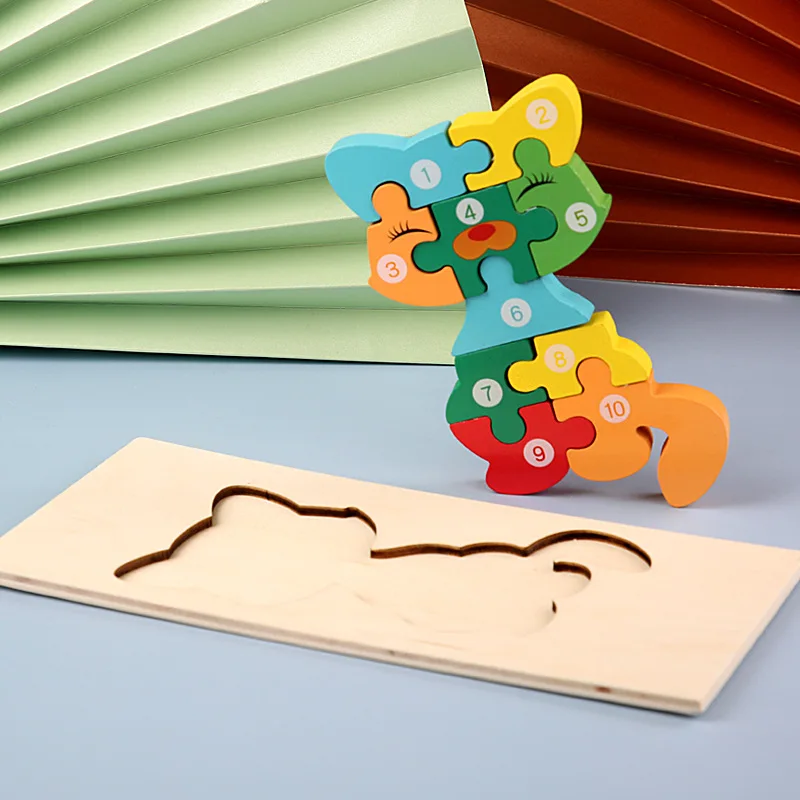 Hot Sale Unisex 3D Wooden Snake Puzzle Number Beads Game Educational Toy for Learning Jigsaw Puzzle