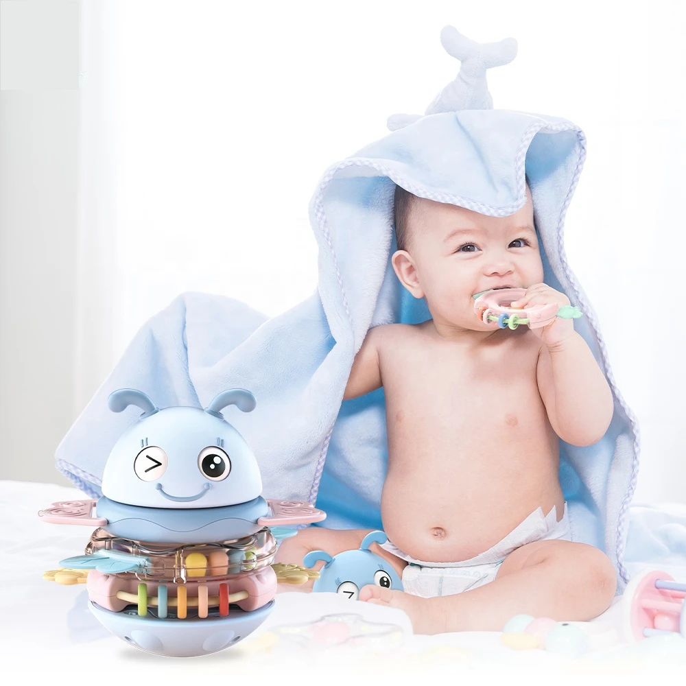 2021 Hot selling educational teether rattle musical light roly poly stacking up cute tumbler baby toy