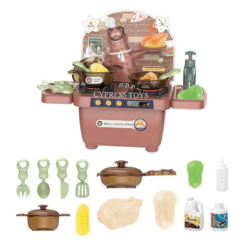 Pretend Play Simulation Plastic Cooking Table Chef Little Kitchen Set Toys with Light Music