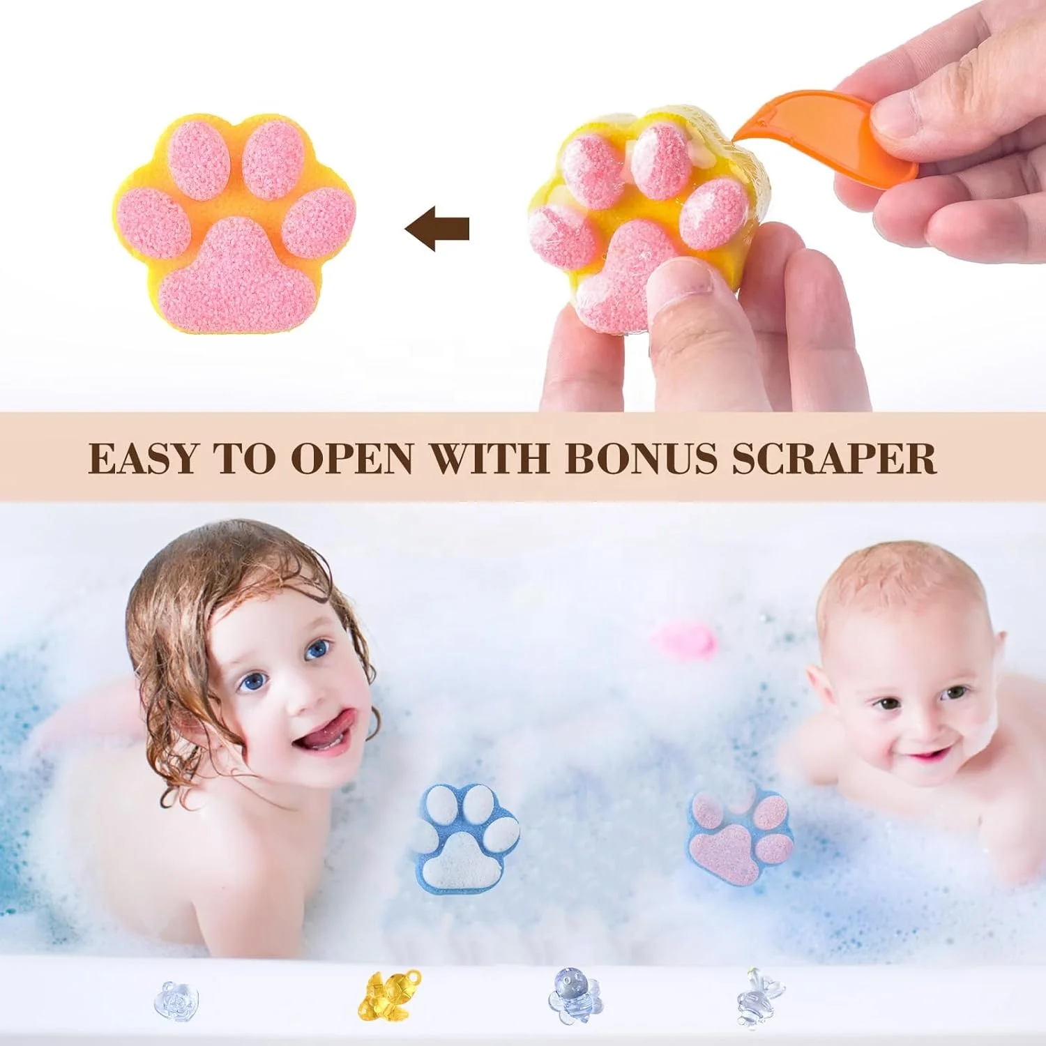 12 Pcs Colorful Handmade Natural Bath Ball Paw Bath Bomb for Kids with Surprise Toys Inside