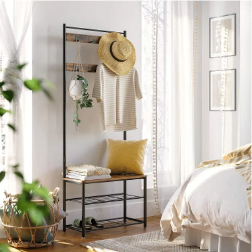 K&B entryway floor wooden coat rack  multifunctional bench coat racks with shoe storage