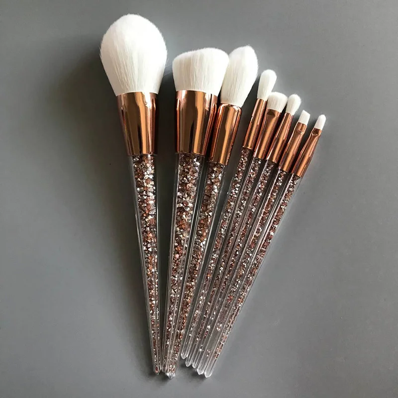 8pcs private label luxury glitter makeup brush set fake goat hair diamond rose gold brushes sets crystal cosmetics brushes