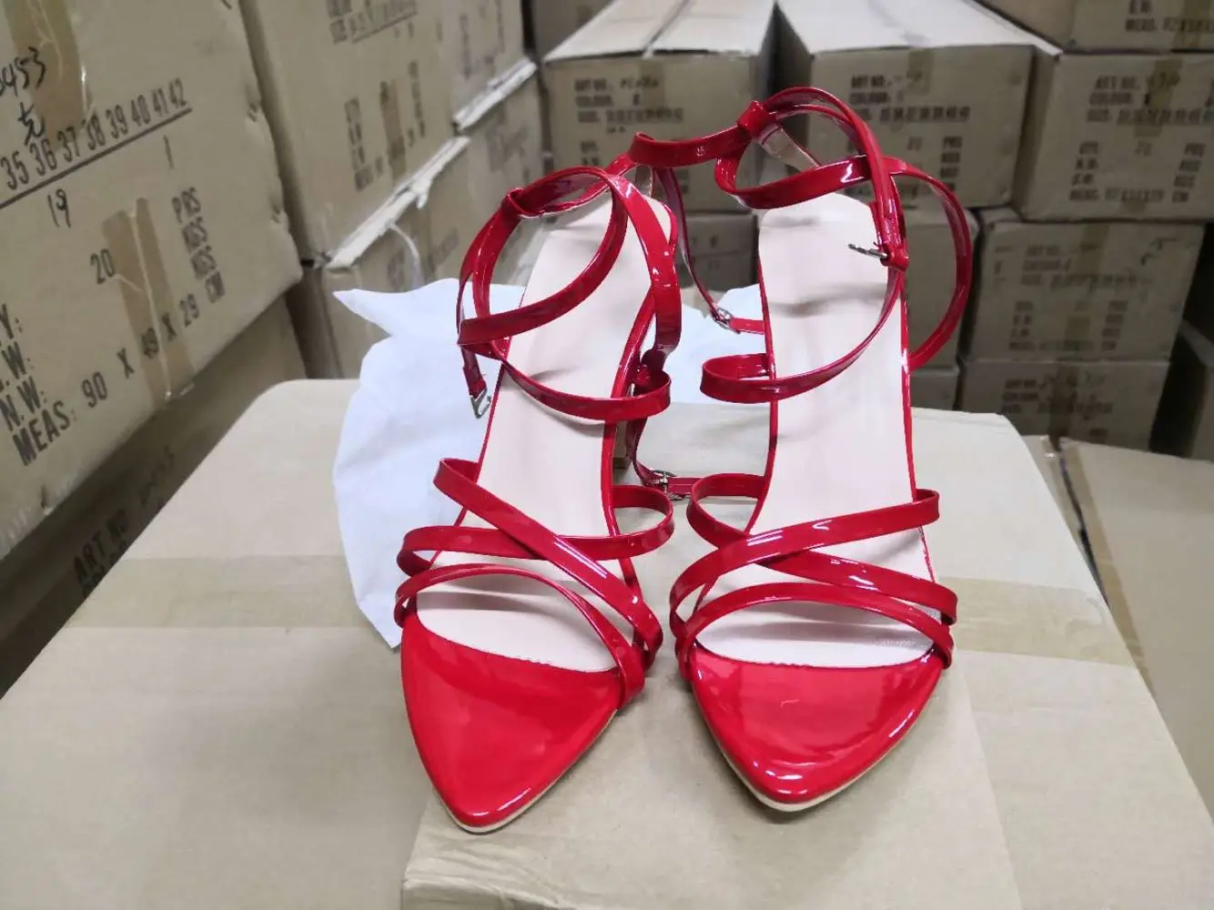 
Fashion Pointed-Toe Heels Thin Belt Shoes Women Solid Cross Strap Sandals High Heel 