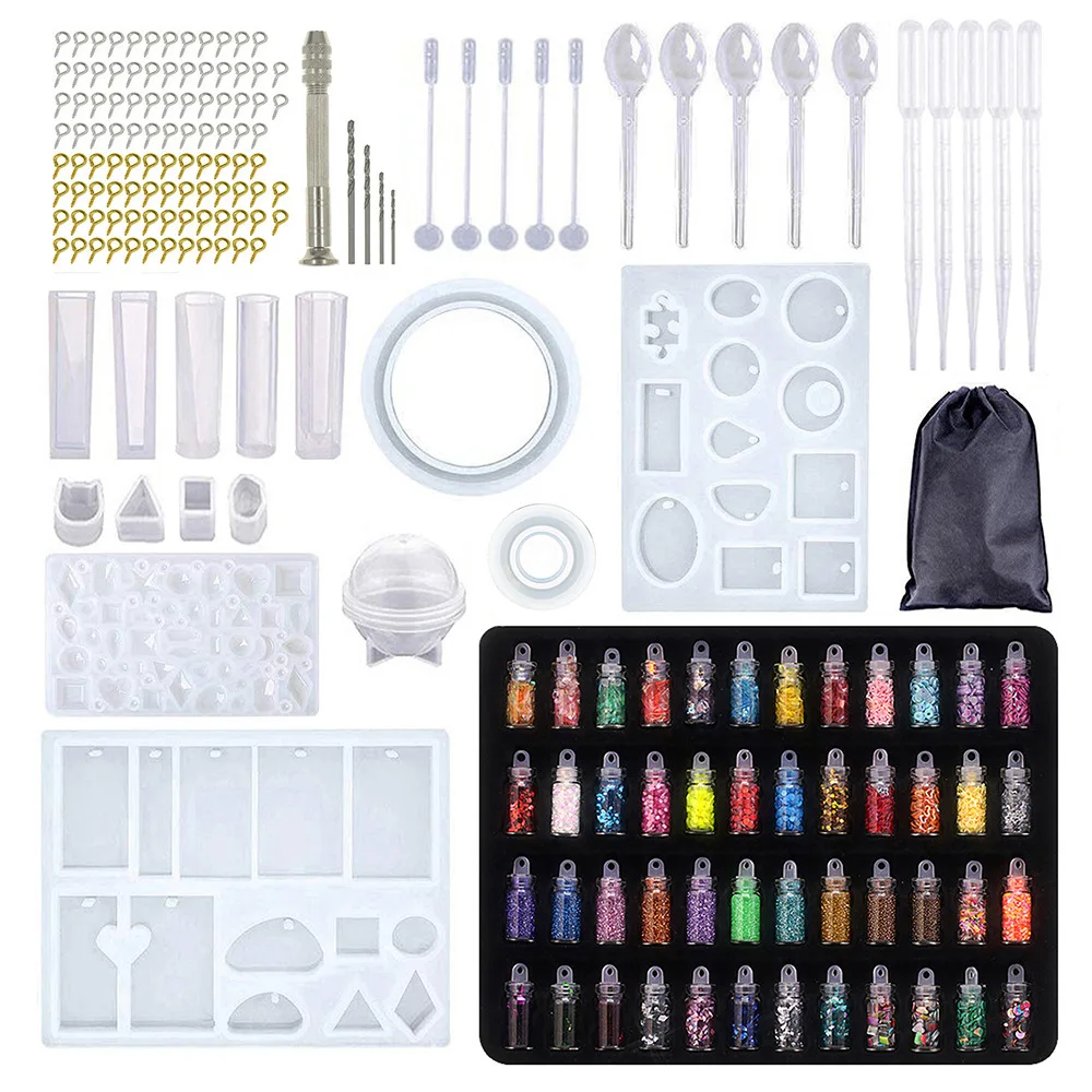 83pcs diy crystal epoxy drop glue combination with drill bit bracelet pendant jewelry silicone mold set