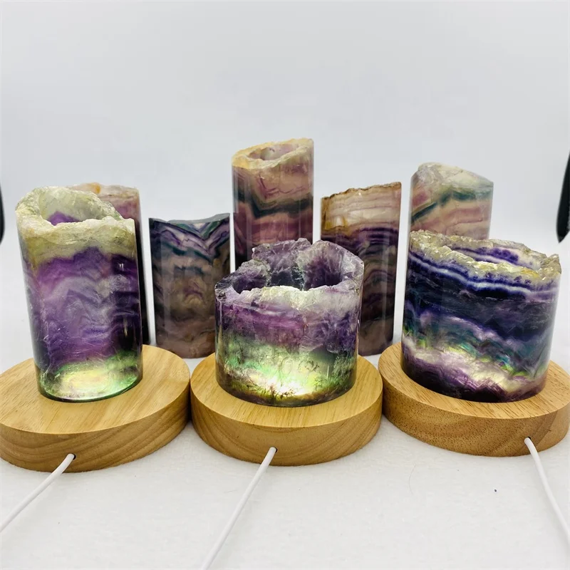 Wholesale Natural Crystals Healing Stones Polished Rainbow Fluorite Lamps Night Light For Decoration Gift