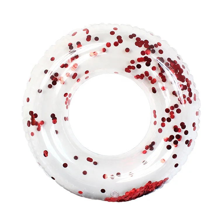 BSCI Factory PVC Inflatable Red Glitter Swimming Ring Float Adult Pool Swim Rings Water Tube Toy