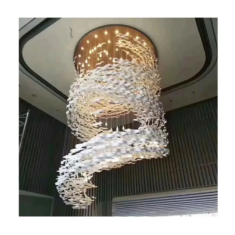 Customized white spiral modern chandelier ceiling hanging decorative glass chandelier for villa living room stairs