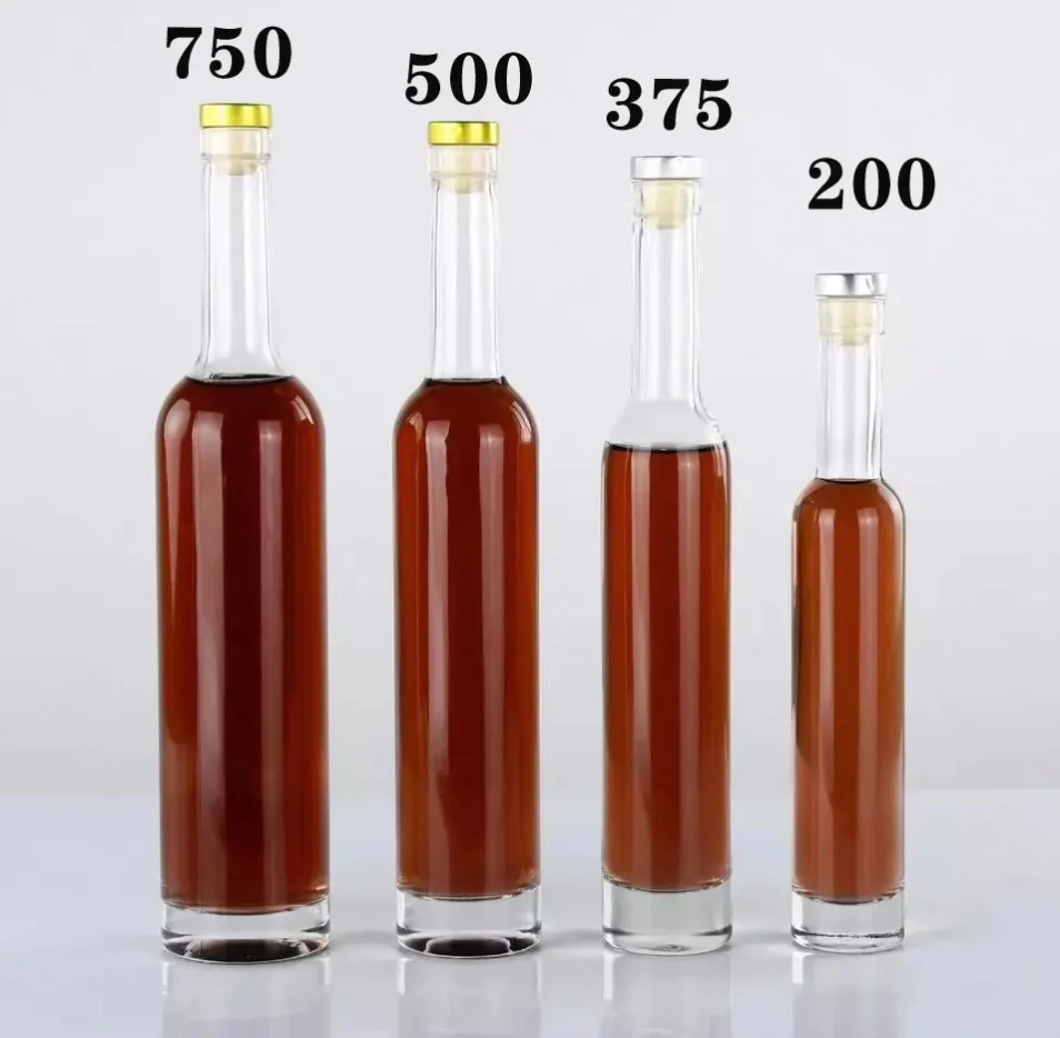 High Grade 500ml Clear round Glass Wine Bottle with Cork Wholesale for Brand Brandy Gin Rum Tequila Vodka Spirits Screw Cap