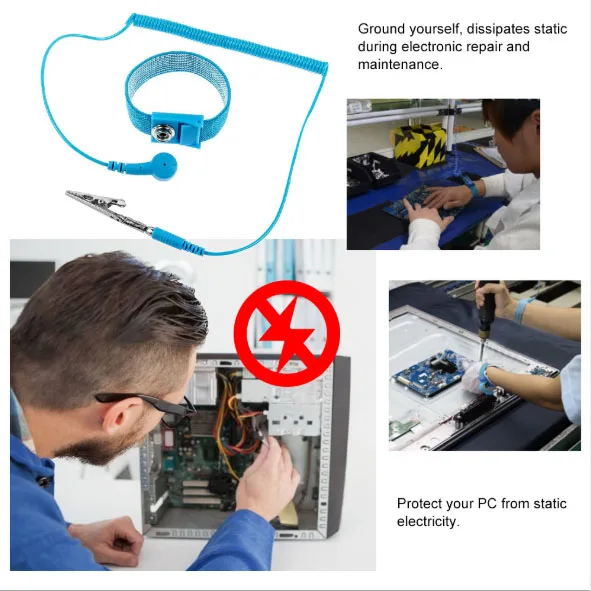 New Arrival Adjustable Anti Static Bracelet Electrostatic ESD Cable Reusable Wrist Belt Band Strap Hand With Grounding Wire blue