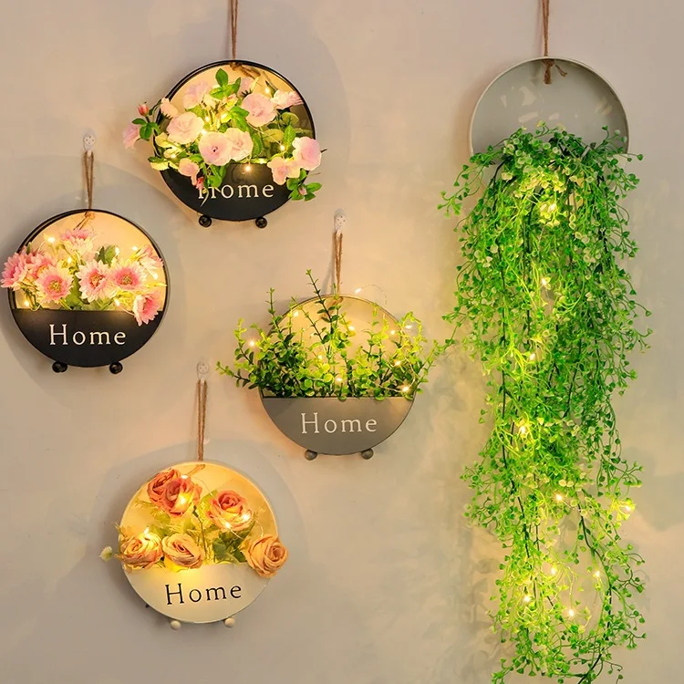 DREA Home decoration Metal Indoor Wall Planters Round Flower Pot wall decorations with LED light