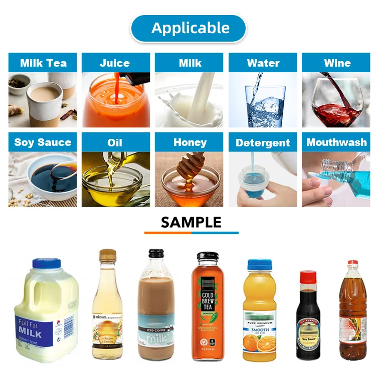 CE approved automatic liquid drink fruit juice bottle filling capping and labeling machine