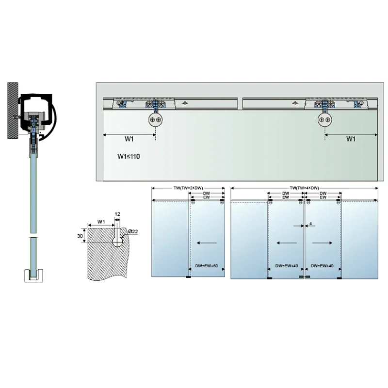 Kensharp Sliding Door Kit  Glass Hanging Wheel Track Roller Stainless Steel Heavy Duty Sliding Door Roll Hanging System