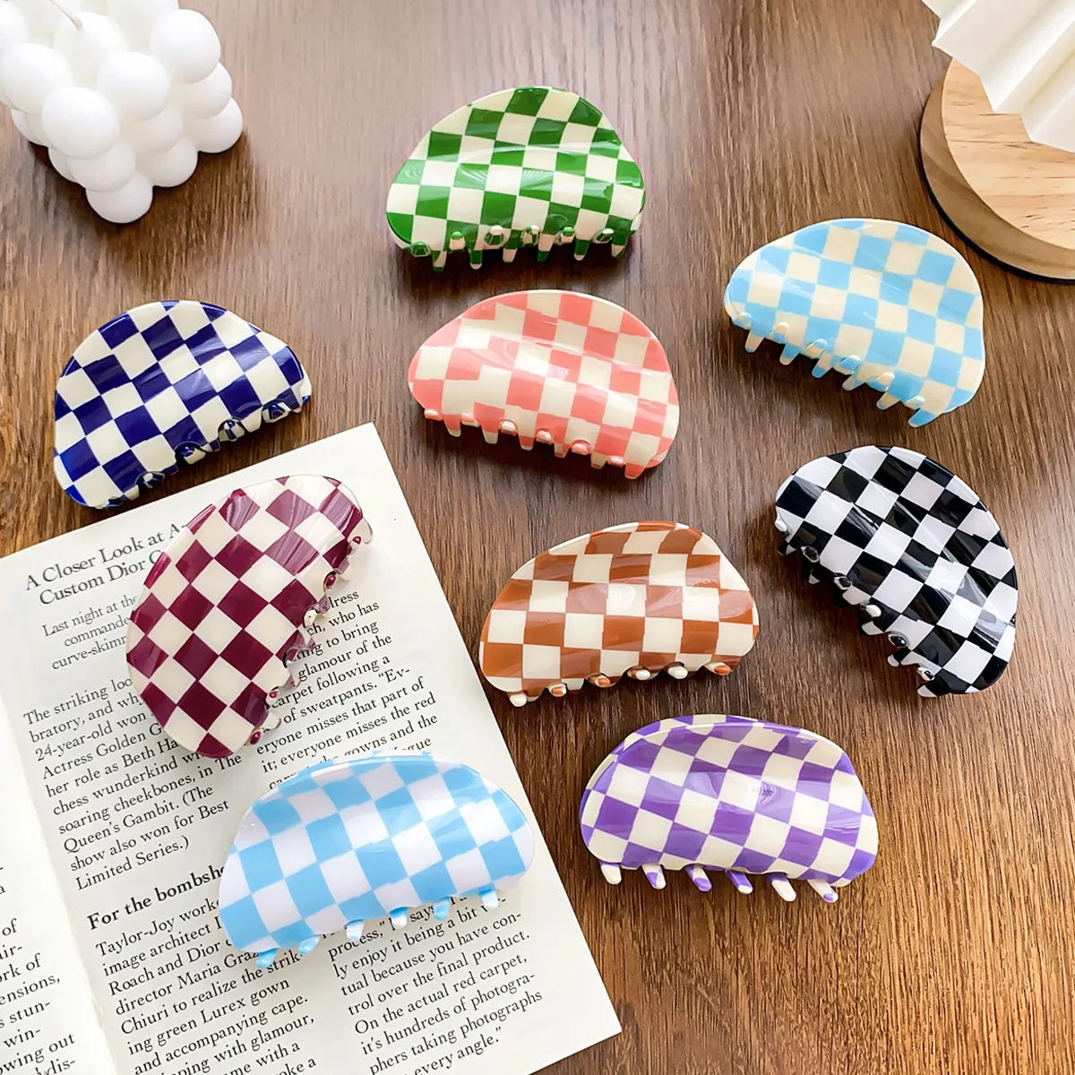 Korean Color Checkerboard Hair Claw Clip Vintage Fashion Disc Hairpin Hair Accessory Hair Clip