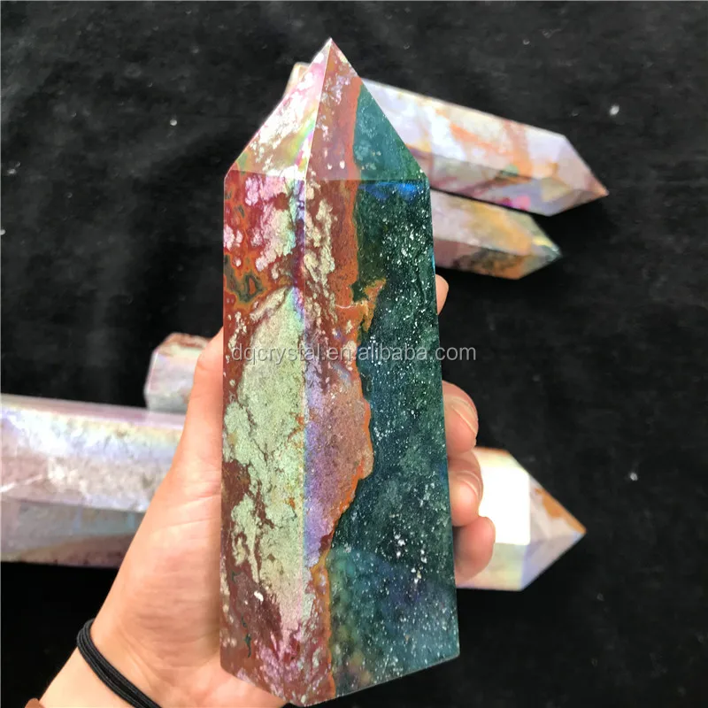Natural Aura Ocean Jasper Stone Crystal Tower Point Rainbow Ocean Jasper Point For Sale