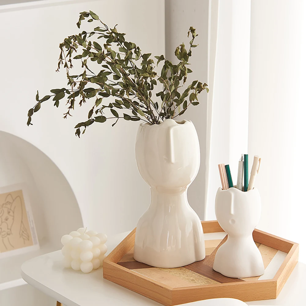 Creative Dried Flower Flower Arrangement Home Decoration Ceramic Craft Bust Face Vase