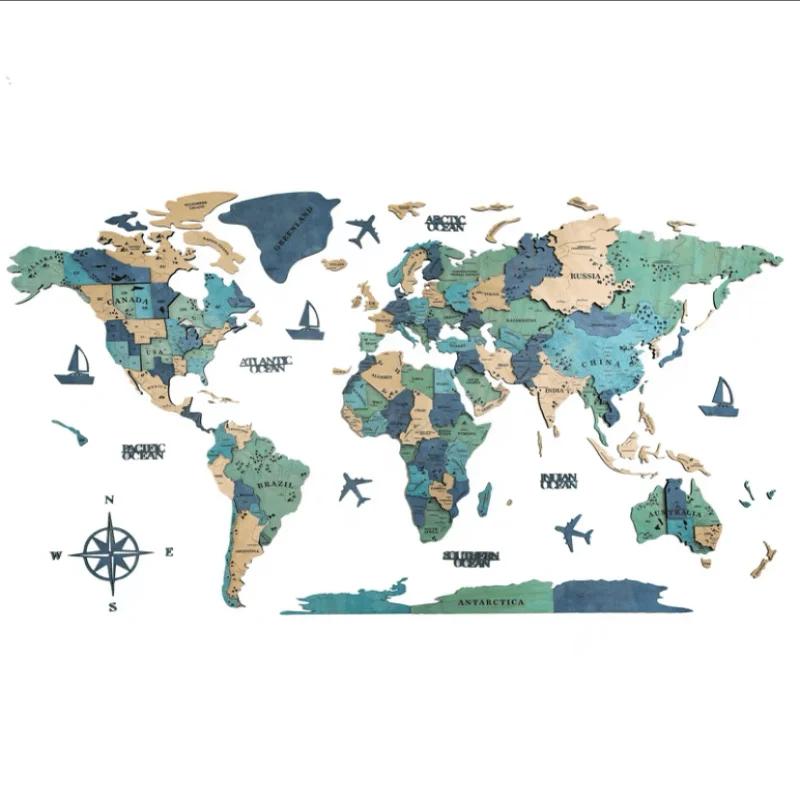2023 новый стиль 3D детский туризм карта мира головоломка домашний деко Национальный флаг pushpin античный деревянный мир Настенный декор художественная