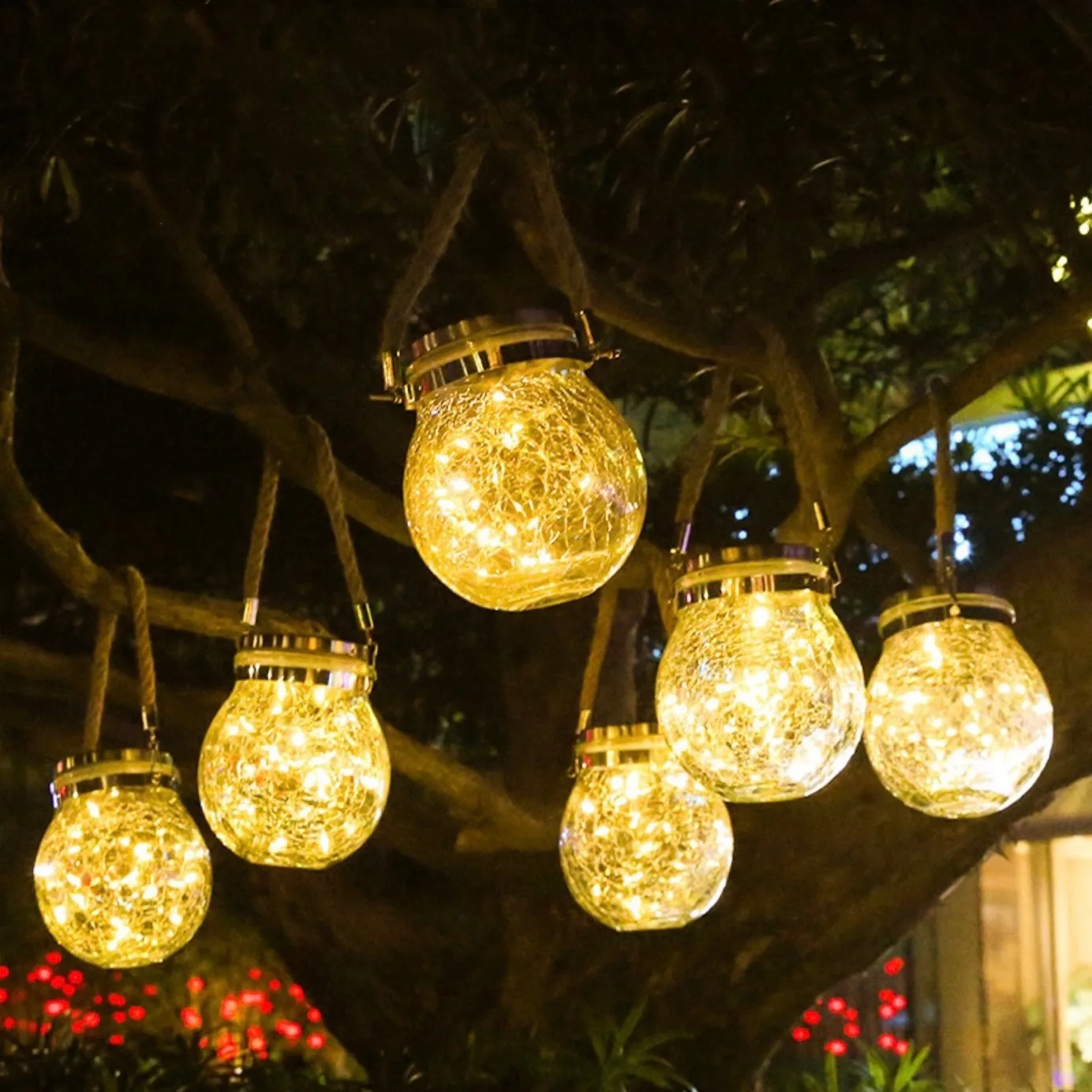 Solar Copper Wire Lamp Crack Ball Glass Jar fairy lighting Outdoor Garden Decoration Tree Lamp
