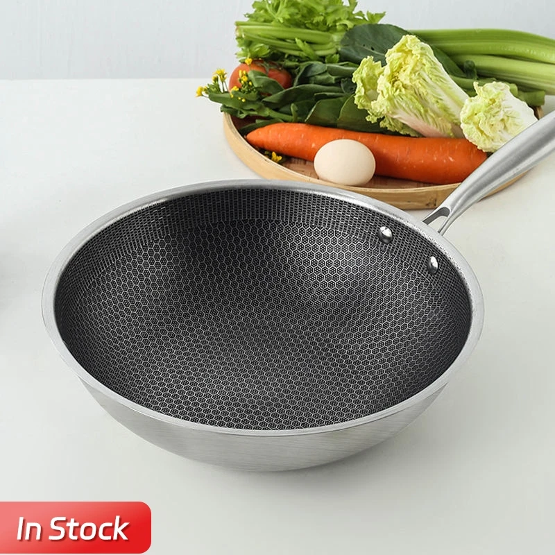 Superior Quality 410 Stainless Steel Honeycomb Wok pan nonstick frying pan For Household Kitchen