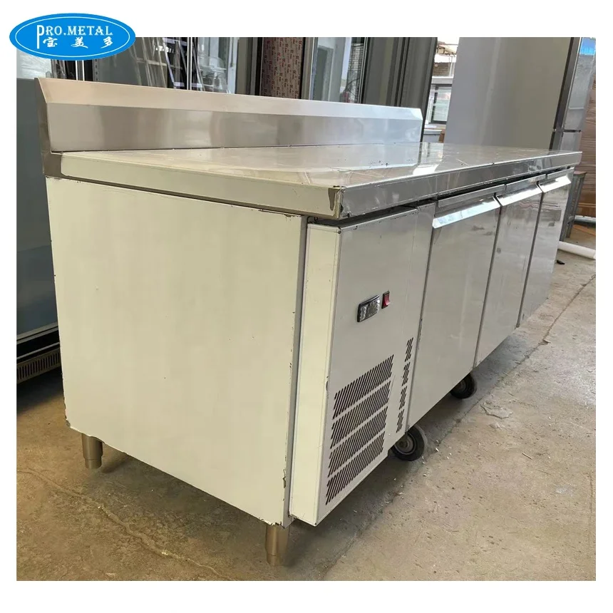 commercial kitchen stainless steel 4 door sandwich salad bar pizza preparation table drawer refrigerated cabinet