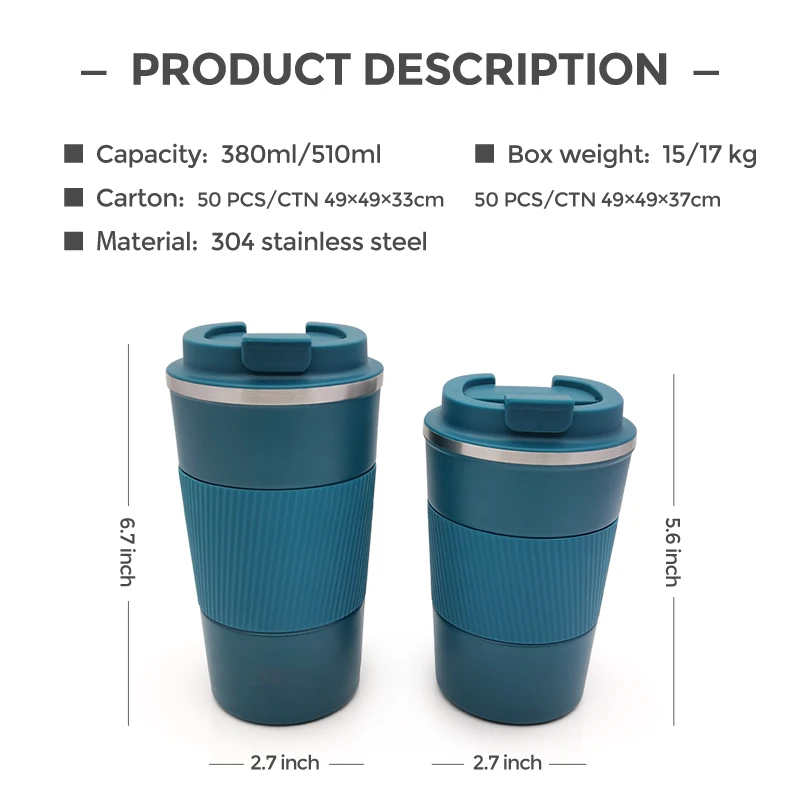 304 Stainless Steel Portable Reusable Coffee Mug With Protective Silicone Sleeve