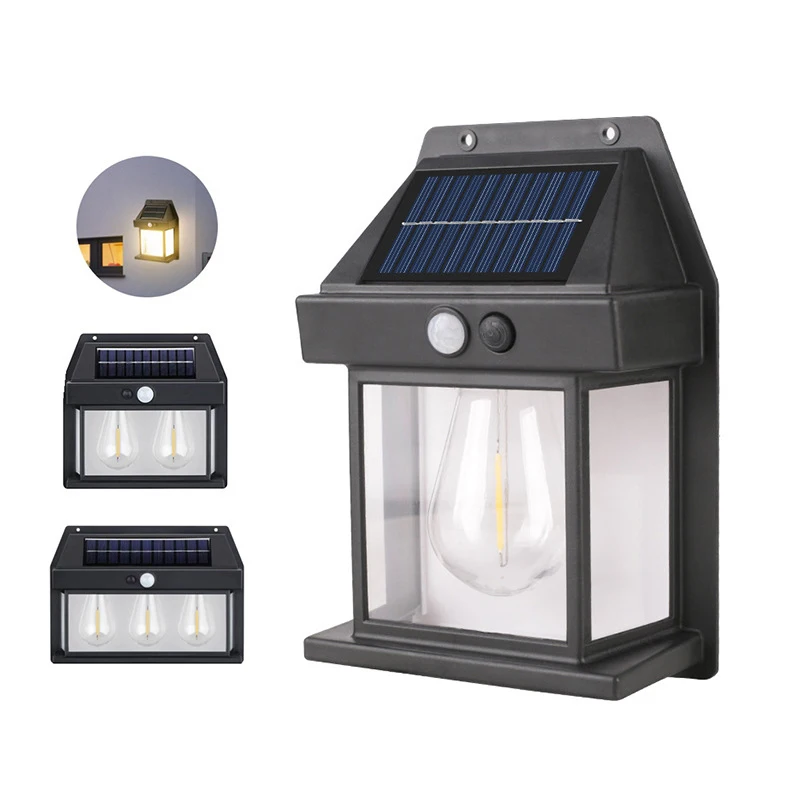 Solar Outdoor Rainproof Wall Lamp Human Sensor Three Modes Garden Villa Patio Night Lights