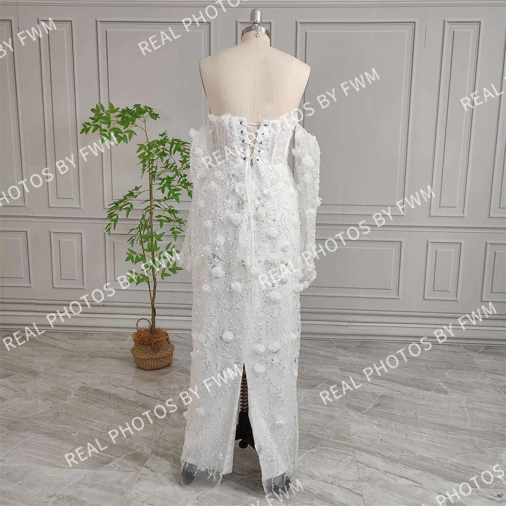 100% Real Photos High Quality Off Shoulder Beaded Lace Wedding Dress Women Elegant Floor Length Bride Engagement Party Gown 2025