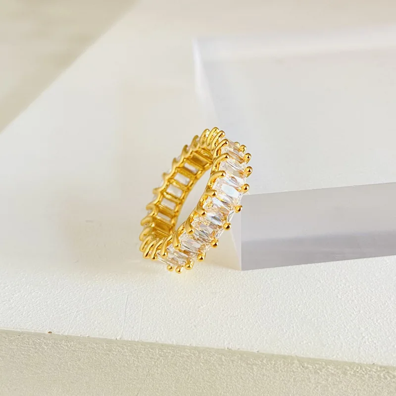 Rings for Women Stainless Steel Baguette Rings for Women 18K Gold Plated Stainless Steel Jewelry