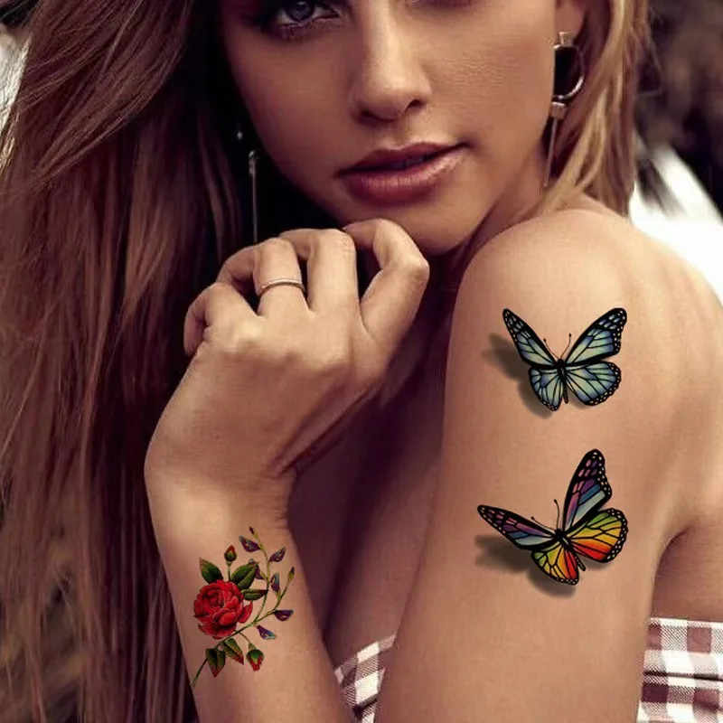 2024 Fashionable 6X6cm Flower Butterfly Temporary Tattoo Sticker Waterproof Paper Design Lasts 15 Days
