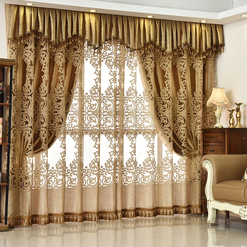 Sunny Textile Living room High-grade Gold Silk Jacquard Curtains Room Curtain