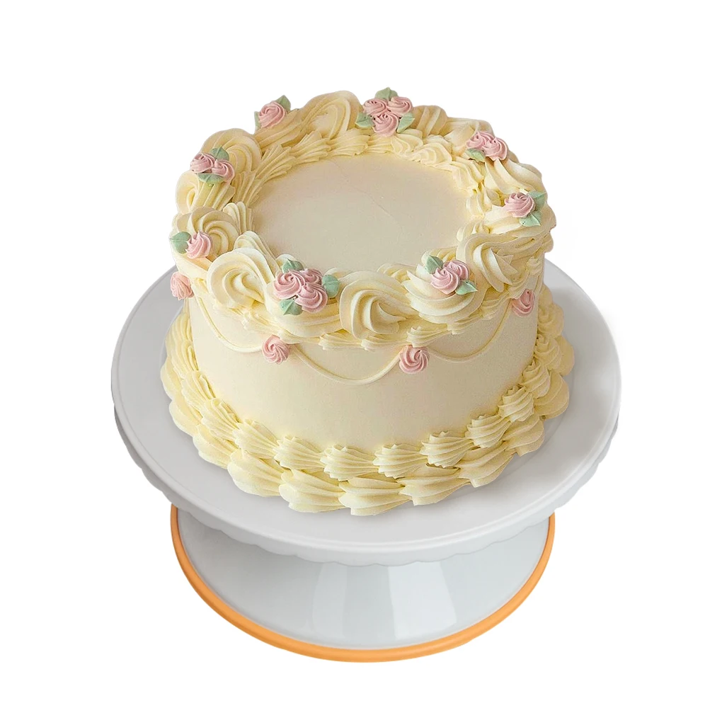 Hot sale non-slip easy clean 28cm round white Plastic Rotating Plate Turntable Cake Decorating Kits